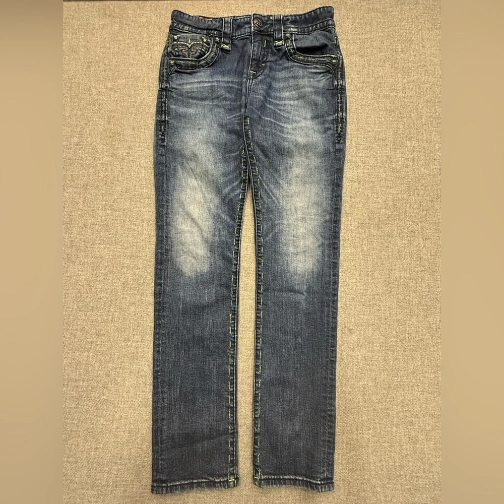 Men’s Rock Revival Dark Blue Straight Jeans - Picture 4 of 12